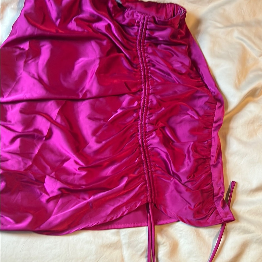 12th Tribe Pink Ruched Mini Pencil Skirt - Picture 4 of 4